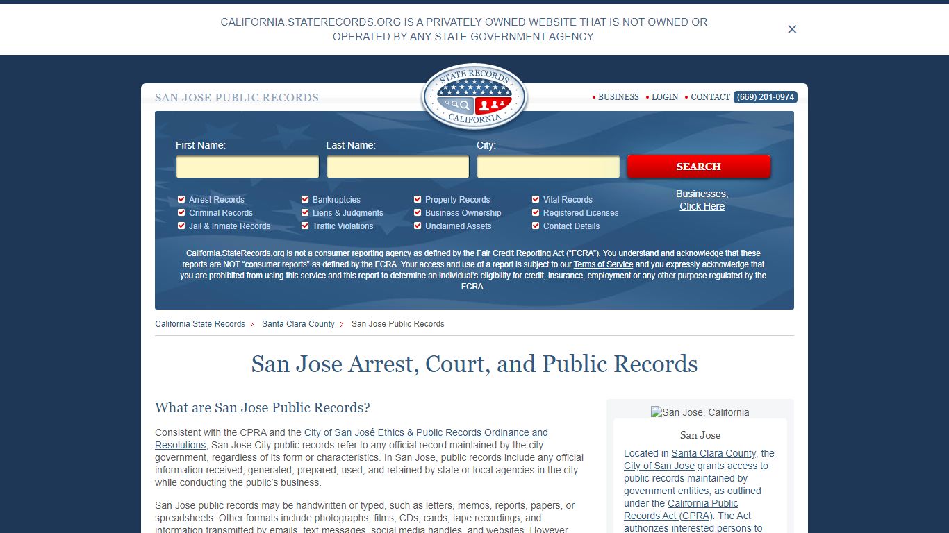San Jose Arrest and Public Records - StateRecords.org